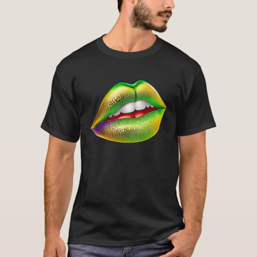 Mardi Gras Lips Green Purple & Gold 1 T-shirt (Voorkant)