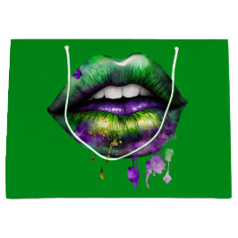 MARDI GRAS LIPS IN PAARS GOLD GREEN GROOT CADEAUZAKJE