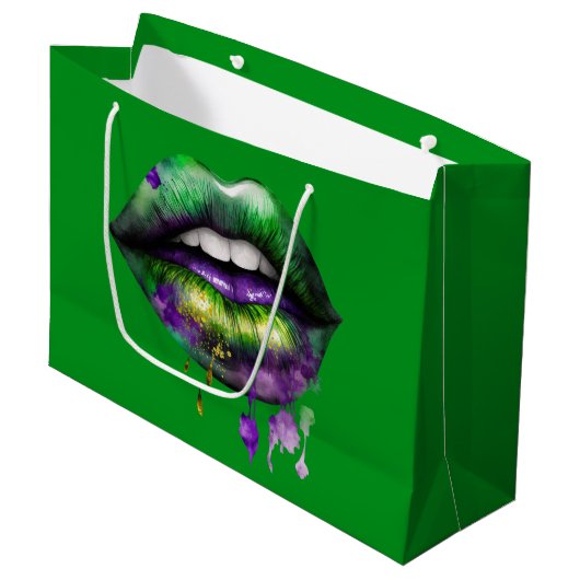 MARDI GRAS LIPS IN PAARS GOLD GREEN GROOT CADEAUZAKJE (Voorkant Gekanteld)