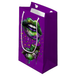 MARDI GRAS LIPS IN PAARS GOLD GREEN KLEIN CADEAUZAKJE