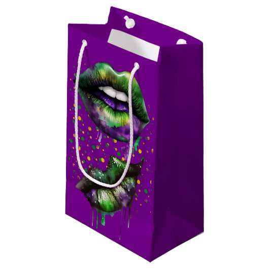 MARDI GRAS LIPS IN PAARS GOLD GREEN KLEIN CADEAUZAKJE (Voorkant Gekanteld)