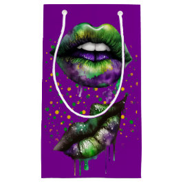 MARDI GRAS LIPS IN PAARS GOLD GREEN KLEIN CADEAUZAKJE