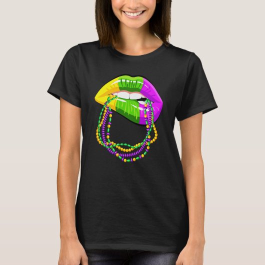 Mardi Gras Lips Queen Beads outfit for women Carni T-shirt (Voorkant)