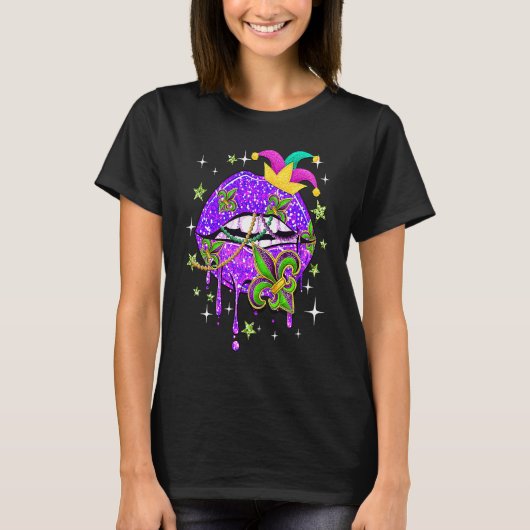 Mardi Gras Lips Queen Carnival Costume Purple & Go T-shirt (Voorkant)