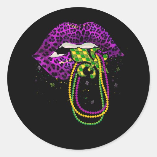 Mardi Gras Lips Queen Fat Bead Ronde Sticker (Voorkant)