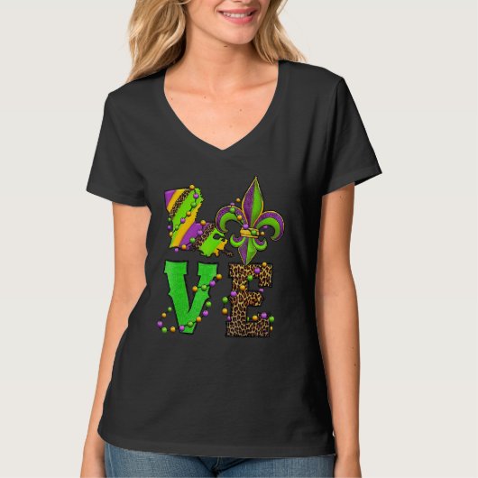 Mardi Gras Love Fleur De Lis Leopard Costume T-shirt (Voorkant)