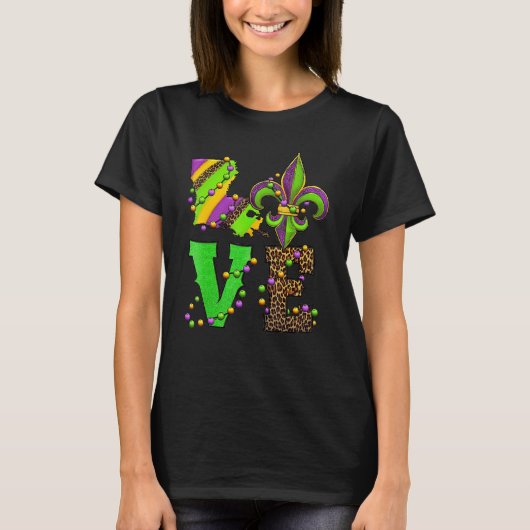 Mardi Gras Love Fleur De Lis Leopard Costume T-shirt (Voorkant)