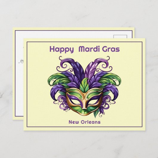 💜 Mardi Gras Magic Briefkaart (Voorkant / Achterkant)