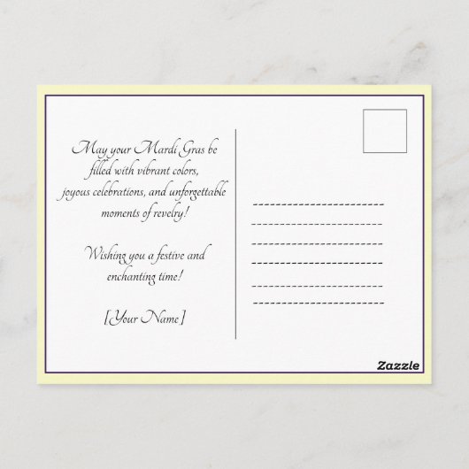 💜 Mardi Gras Magic Briefkaart (Achterkant)