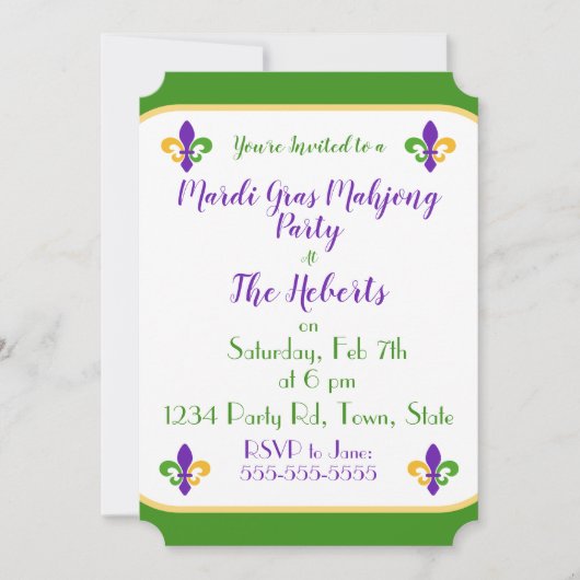 Mardi Gras MAHJONG Green Gold Purple Fleur de Lis Kaart (Voorkant)