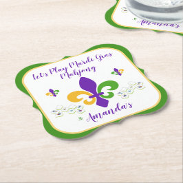 Mardi Gras Mahjong NAAM Groen Goud Paars Fleur de Kartonnen Onderzetters