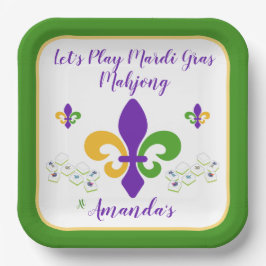 Mardi Gras Mahjong NAAM Groen Goud Paars Fleur de Papieren Bordje