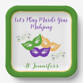 Mardi Gras Mahjong PERSONALISEER Groen Goud Paars  Papieren Bordje
