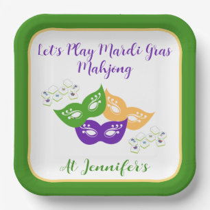 Mardi Gras Mahjong PERSONALISEER Groen Goud Paars  Papieren Bordje