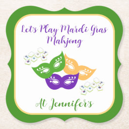 Mardi Gras Mahjong PERSONALIZE Green Gold Purple  Kartonnen Onderzetters