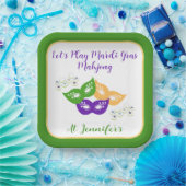 Mardi Gras Mahjong PERSONALIZE Green Gold Purple  Papieren Bordje (Feest)