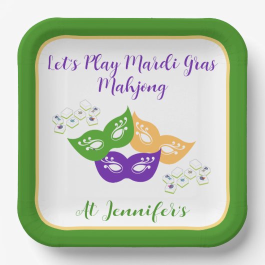 Mardi Gras Mahjong PERSONALIZE Green Gold Purple  Papieren Bordje (Voorkant)
