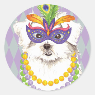 Mardi Gras Maltese Ronde Sticker