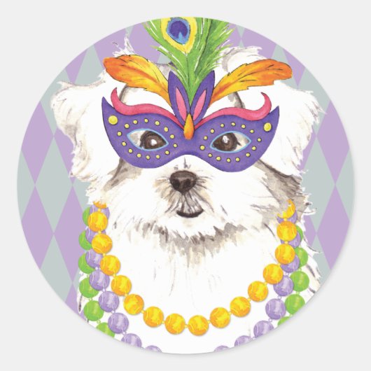Mardi Gras Maltese Ronde Sticker (Voorkant)