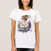 Mardi Gras Mama Messy Bun Haar Bril Happy Mardi T-shirt (Voorkant)