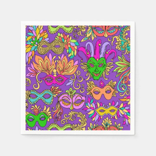 Mardi Gras Maquerade Masker Helder Paarse Groen Servet (Voorkant)