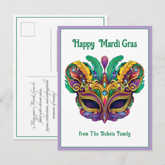 💚💜💛 Mardi Gras Mardi Magic Memo Briefkaart (Voorkant / Achterkant)