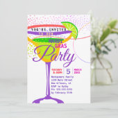 Mardi Gras Martini Glass Paars Gold Green Party Kaart (Staand voorkant)