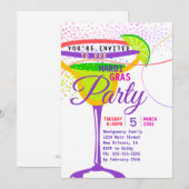 Mardi Gras Martini Glass Paars Gold Green Party Kaart (Voorkant / Achterkant)