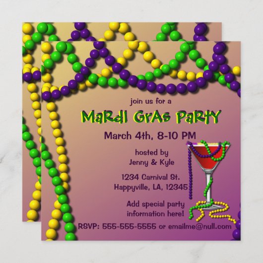 Mardi Gras Martini Kaart (Voorkant / Achterkant)