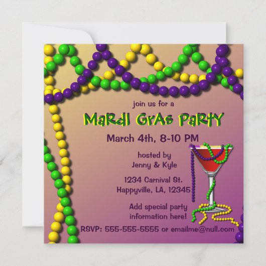 Mardi Gras Martini Kaart (Voorkant)