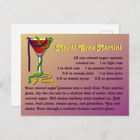 Mardi Gras Martini Recept Briefkaart (Voorkant / Achterkant)