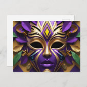 Mardi Gras Mask 1 Carnaval Spirit Uitnodiging Briefkaart (Voorkant / Achterkant)