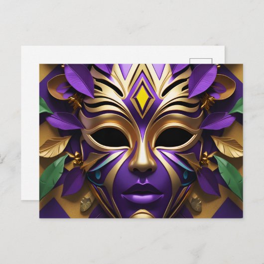 Mardi Gras Mask 1 Carnaval Spirit Uitnodiging Briefkaart (Voorkant / Achterkant)
