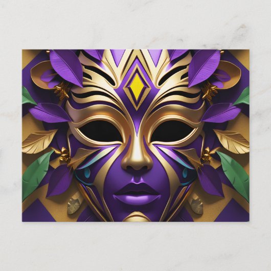 Mardi Gras Mask 1 Carnaval Spirit Uitnodiging Briefkaart (Voorkant)