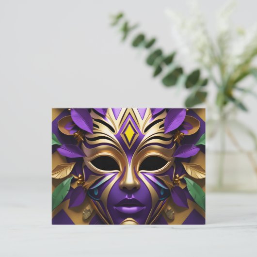 Mardi Gras Mask 1 Carnaval Spirit Uitnodiging Briefkaart (Staand voorkant)