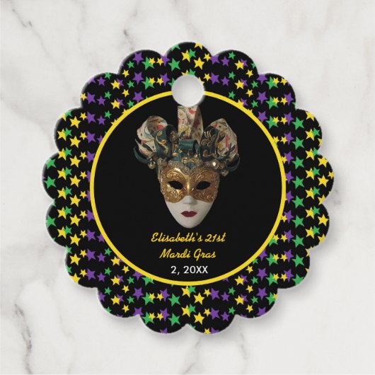 Mardi Gras Mask 21e verjaardagsfeestje Bedankjes Labels (Voorkant)