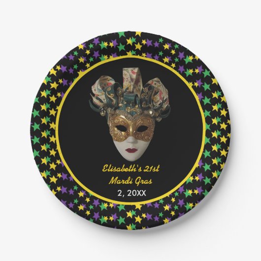Mardi Gras Mask 21e verjaardagsfeestje Papieren Bordje (Voorkant)