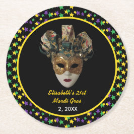 Mardi Gras Mask 21e verjaardagsfeestje Ronde Kartonnen Onderzetter