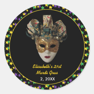 Mardi Gras Mask 21e verjaardagsfeestje Ronde Sticker