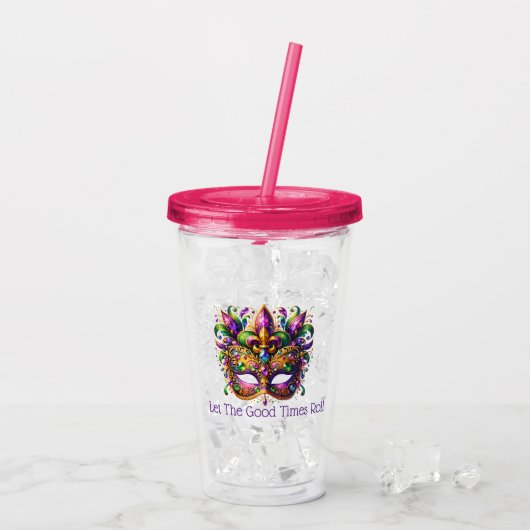 Mardi Gras Mask Acrylic Tumbler & Straw Acryl Drinkbeker (Achterkant ijs)