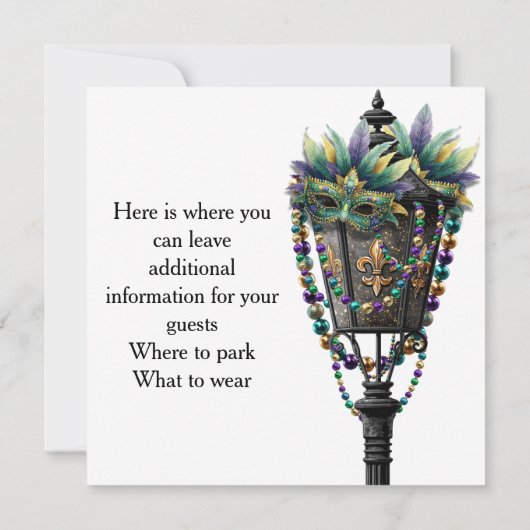 Mardi Gras Mask and Gas Lamp with Beads Kaart (Achterkant)