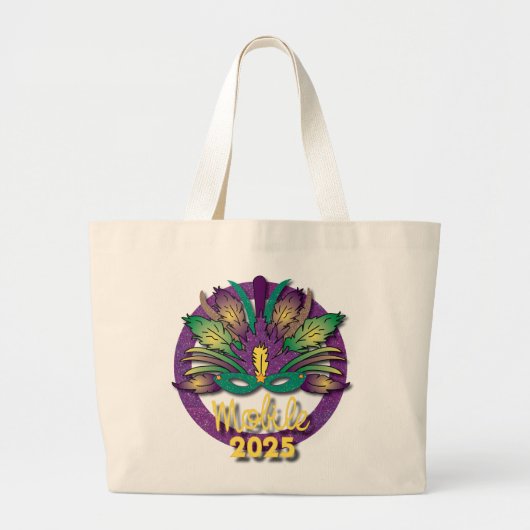 Mardi Gras Mask Bag 2025 - Mobiel, AL Grote Tote Bag (Voorkant)