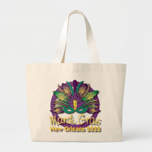 Mardi Gras Mask Bag 2025 - New Orleans Grote Tote Bag (Voorkant)