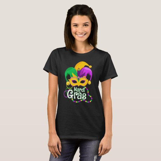 Mardi Gras Mask Beads Mardi Gras Carnival Festiva T-shirt (Voorkant volledig)