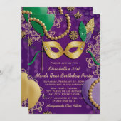 Mardi Gras Mask Birthday Kaart (Voorkant / Achterkant)