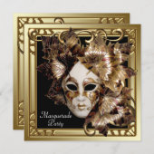 Mardi Gras Mask Black Gold Masquerade Party Kaart (Voorkant / Achterkant)