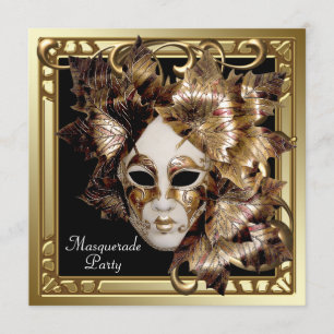Mardi Gras Mask Black Gold Masquerade Party Kaart