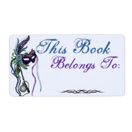 Mardi Gras Mask Book Label ~Blue