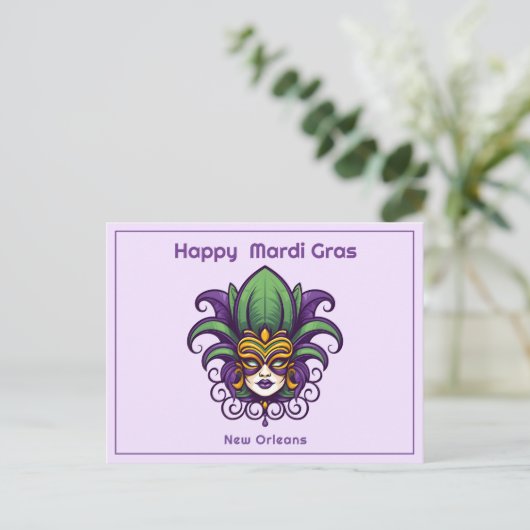 💜 Mardi Gras Mask Briefkaart (Staand voorkant)