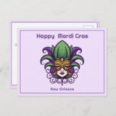 💜 Mardi Gras Mask Briefkaart (Voorkant / Achterkant)